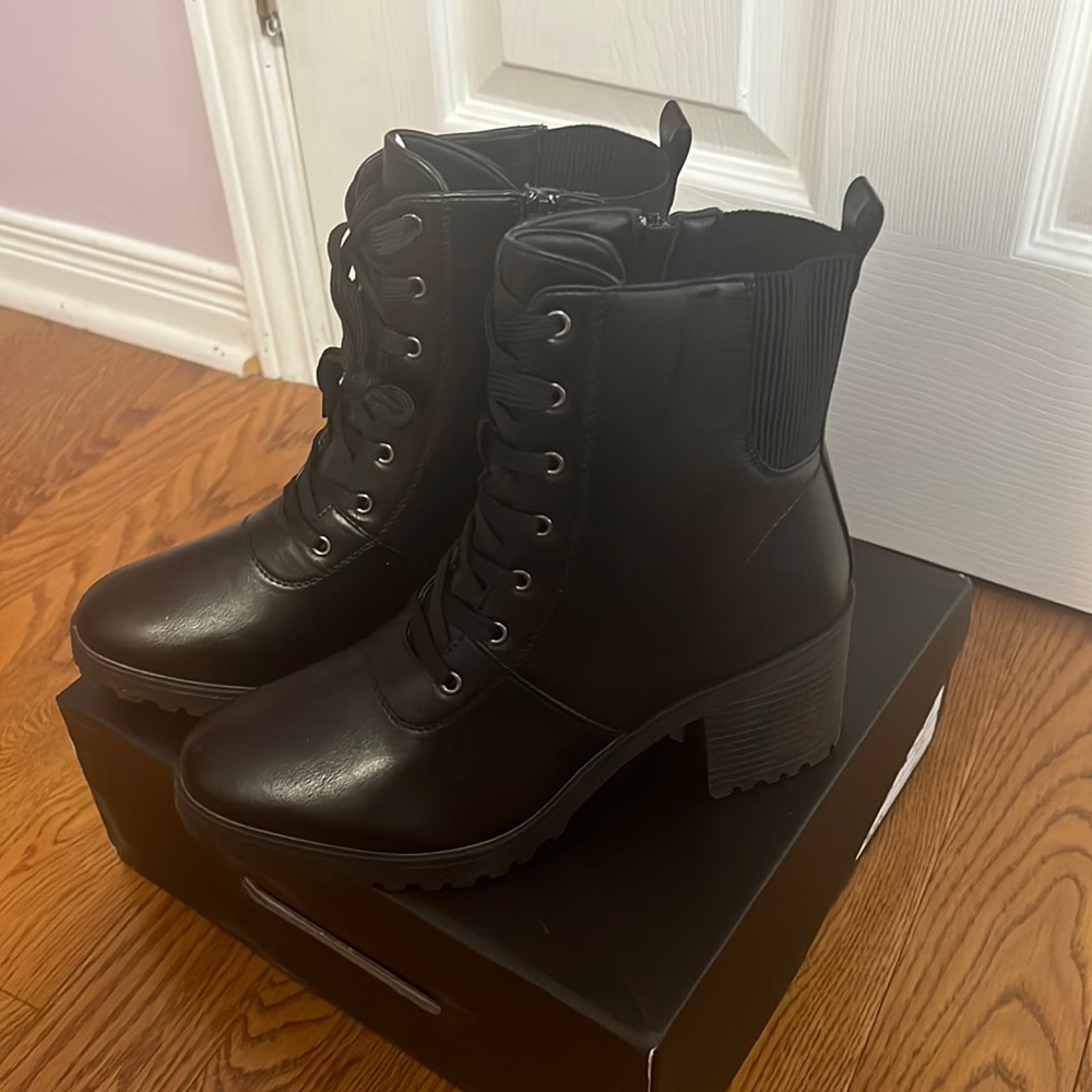 Fashion Nova combat heel booties
